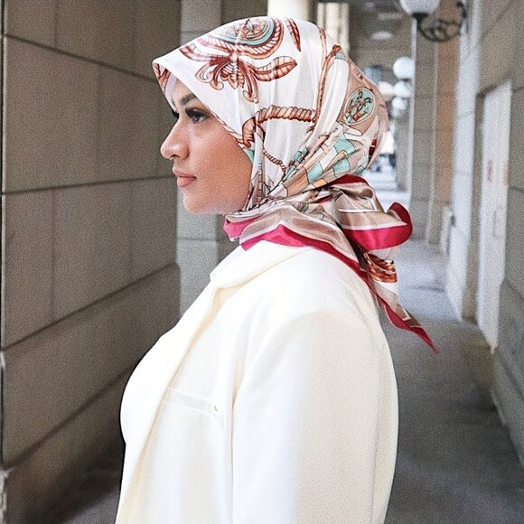 35.4" Red Sailboat Print Square Scarf - Stylish Polyester Headscarf for… - Picture 1 of 3